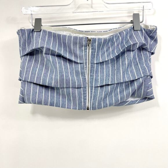 SAGE THE LABEL Blue White Striped Strapless Crop Top - Picture 2 of 9